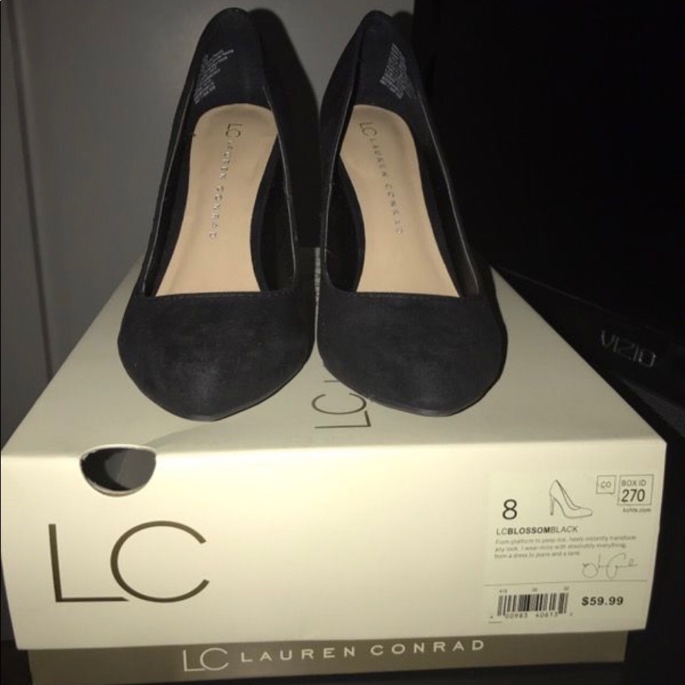 Lauren Conrad Black suede heels.
